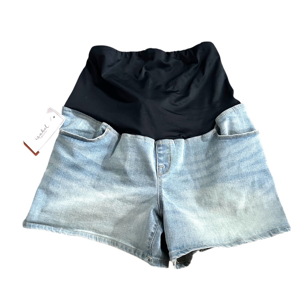 NWT Womens Isabel Maternity Midi‎ Over Belly Denim Jeans Shorts size 14